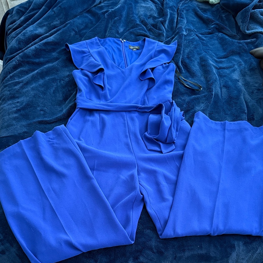 Tahari Royal Blue Ruffled Jumpsuit
